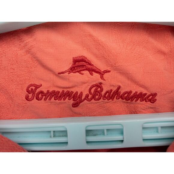 Tommy Bahama Shirt Mens 2XL Salmon Pink Silk Short Sleeve Jacquard Floral Print - Picture 3 of 14